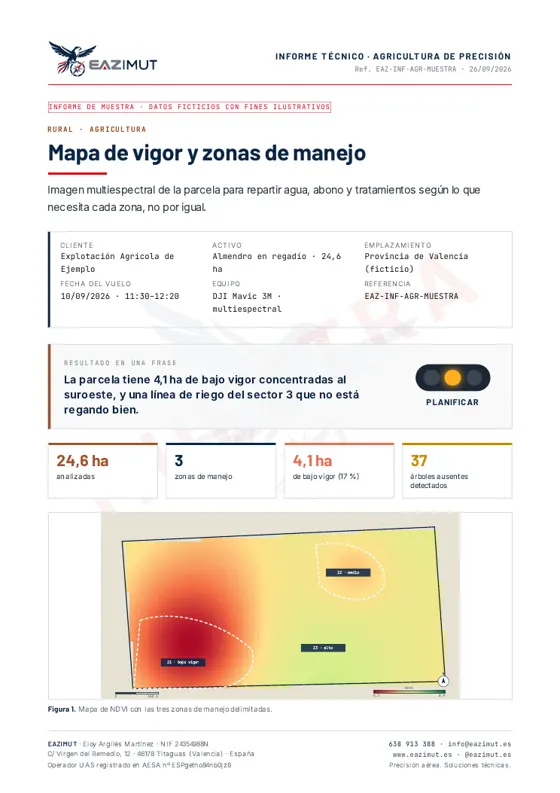 Portada del informe de ejemplo: Mapa de vigor y zonas de manejo