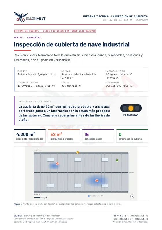Portada del informe de ejemplo: Inspección de cubierta